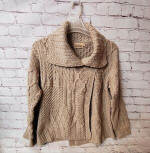 Blarney Woolen Mills Ireland Fisherman Patch Work One Button Cardigan XL Sweater